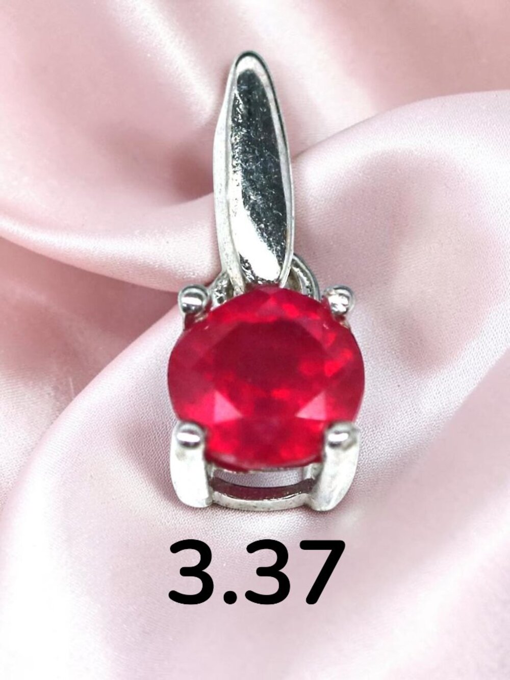 Pink Ruby Pendant 925 Sterling Silver White Gold Plated Handmade